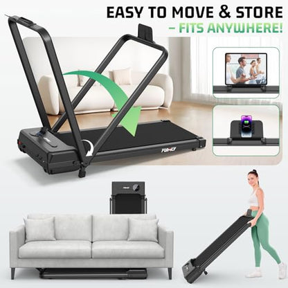 FUNMILY Upgrade Walking Pad Folding Treadmill with 12%/15% Incline & Handle Bar, 3.5HP Foldable Under Desk Compact Treadmills for Home/Office/Gym, 400+lb Capacity, Shock Absorption - color: Dark Black