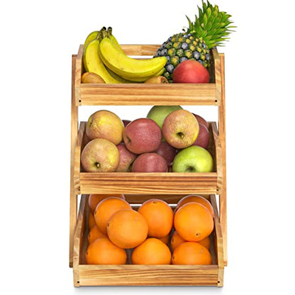 Merysen 3-Tier Wooden Fruit Basket For Kitchen Countertop, Self-assembly | Large Fruit Holder Stand, Vegetable, Snack, Bread Organzier and Storage - size: 3 Tier Wooden