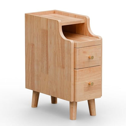 Narrow Nightstand with Drawers, 19.7" H Pre-Assembled Solid Wood Small Skinny Night Stand with Open Sliding Shelf, Mid Century Modern Slim Bedside Table for Bedroom, Natural Oak,8" - color: Oak, size: 8"