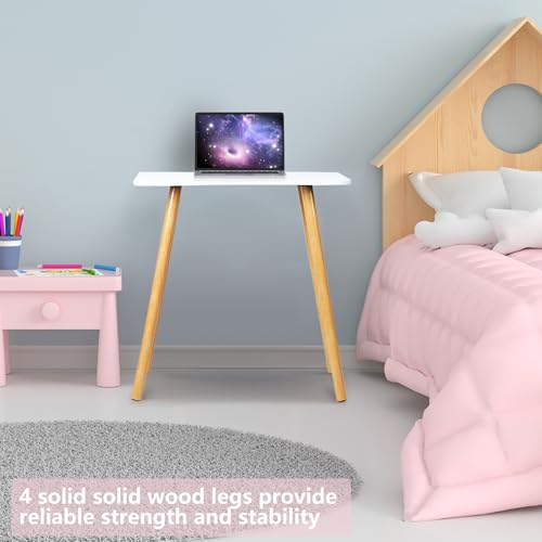 Compact Wooden Computer Desk for Small Spaces, Minimalist Solid Wood Leg Study Table with 70×40cm Smooth Desktop Surface, 150kg Load Capacity, Ideal for Bedroom and Apartment White