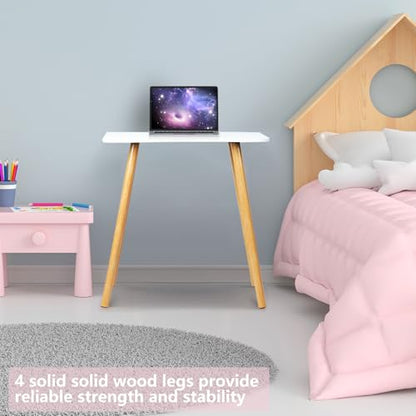 Compact Wooden Computer Desk for Small Spaces, Minimalist Solid Wood Leg Study Table with 70×40cm Smooth Desktop Surface, 150kg Load Capacity, Ideal for Bedroom and Apartment White