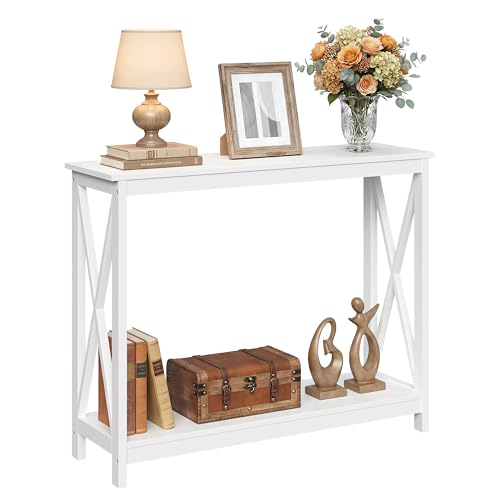 ZENY Console Table, Entryway Table, Narrow Sofa Table with 2-Tier Shelves, Entrance Table for Living Room, Entryway, Hallway, Foyer (White, 11.8" D x 39.4" W x 31.6" H) - color: White, size: 39.4"W