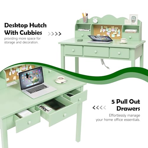 FUNKOCO Home Office Furniture Writing Desk, 36 Inch Computer Work Station with Detachable Hutch for Small Place, 5 Drawers(Candy Green) - color: 5-candy Green