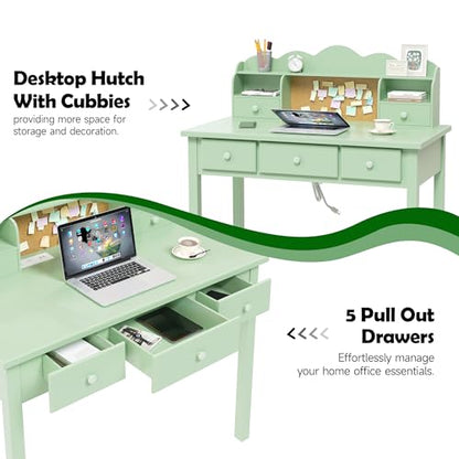 FUNKOCO Home Office Furniture Writing Desk, 36 Inch Computer Work Station with Detachable Hutch for Small Place, 5 Drawers(Candy Green) - color: 5-candy Green