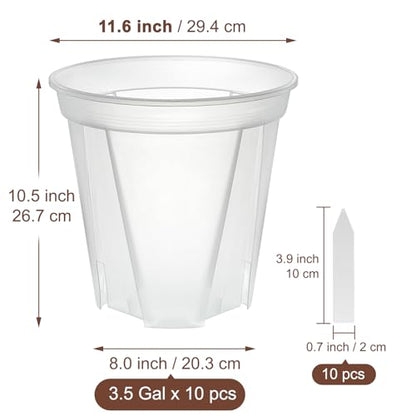 11 Inch Large Clear Nursery Pots with Drainage Holes, 3.5 Gal 10 Pack Transparent Plastic Plant Pots, Ideal for Orchids, Seedlings, Repotting & Observing Root Growth & Soil Moisture - size: 11 inch