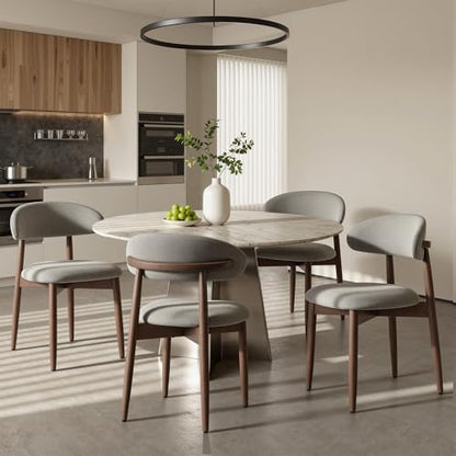 COLAMY Mid-Century Modern Wooden Dining Chair Set of 4, Indoor Upholstered Kitchen Chairs with 2.6" Cozy Padded Seat, Walnut Finish Side Dining Chair, [Green] - color: Green, size: 4 Chairs