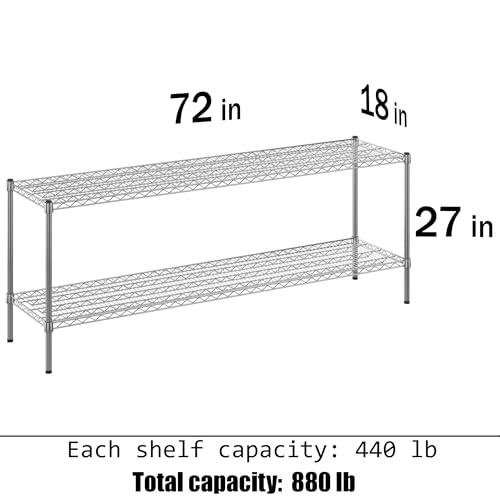 18" Deep x 72" Wide x 27" Height Wire Shelving Kit | 2-Tier | NSF Commercial Storage Rack Unit - size: 18" Deep x 72" Wide