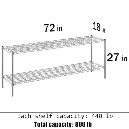 18" Deep x 72" Wide x 27" Height Wire Shelving Kit | 2-Tier | NSF Commercial Storage Rack Unit - size: 18" Deep x 72" Wide