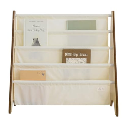 3 Sprouts Recycled Kids Bookshelf, Holds 35 Books, 4-Tier, Cream | Space-saving bookshelf, Children's room, Toddler bookcase organizer, Ages 3+, Book/toy storage, Front-facing, Covers visible - color: Solid Cream