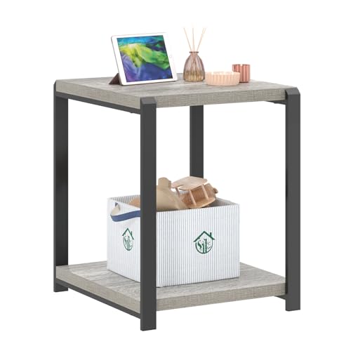 FOLUBAN Modern Side Table, Square End Table with Storage for Living Room Office, Rustic Bedside Table for Bedroom, Small Spaces, Light Grey - color: Light Grey