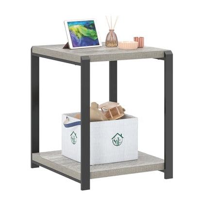FOLUBAN Modern Side Table, Square End Table with Storage for Living Room Office, Rustic Bedside Table for Bedroom, Small Spaces, Light Grey - color: Light Grey