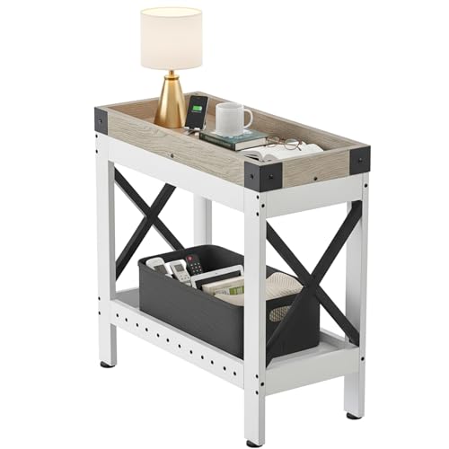 Narrow Side Table, End Table,Sofa Side Table, End Table Nightstand for Bedroom, Living Room, Small Spaces - color: White, style: Farmhouse
