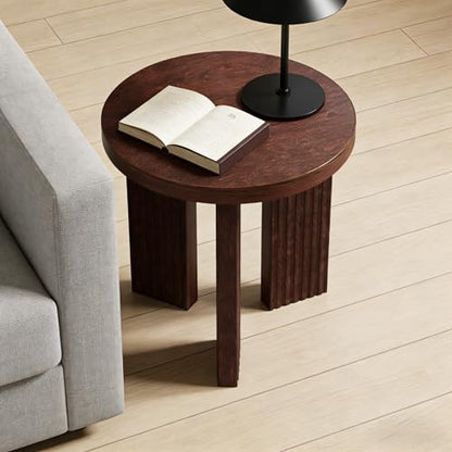 17.52" Small Round Side Table, Burgundy | Coffee Table with Smooth Thick Mesa, Circle End Table with X Shaped Stable Legs, Accent Tea Table for Living Room, Office - color: Burgundy, style: Side Table