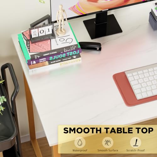 Dkelincs 47 Inch Computer Desk Home Office Desk Gaming Writing Desk Modern Simple Style Study Work Table with Metal Frame, Large Legroom, Adjustable Feet, Water-Resistant, Scratchproof Surface, Gold - color: Gold, size: 47 Inch