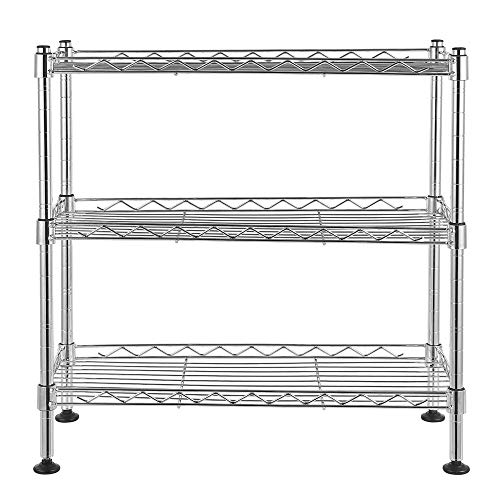3-Tier Wire Shelving Unit, Chrome | Adjustable Steel Storage Rack, Leveling Feet, Freestanding Metal Shelves, for Kitchen Pantry Closet Laundry Garage - color: Chrome, 3 Tier-17.72"