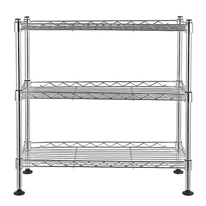 3-Tier Wire Shelving Unit, Chrome | Adjustable Steel Storage Rack, Leveling Feet, Freestanding Metal Shelves, for Kitchen Pantry Closet Laundry Garage - color: Chrome, 3 Tier-17.72"