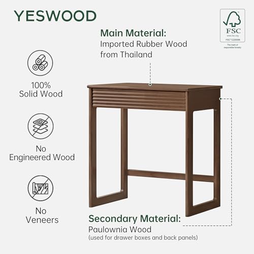 YESWOOD Solid Wood Desk, Walnut Finish Small Writing Desk, Home Office Desk, Computer Desk with 2 Drawers for Small Spaces Study Room Office Bedroom Work 27.55" W - size: 27.55"W