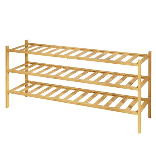 Kitsure Bamboo Wooden Shoe Rack for Closet - Stackable Shoe Organizer with Modular Structure, Space-Saving Shoe Shelf for Entryway, Living Room, Bedroom, 32.7" Wide - 3 Tiers, Natural - color: Nature, size: 32.7"wide - 3 Tiers