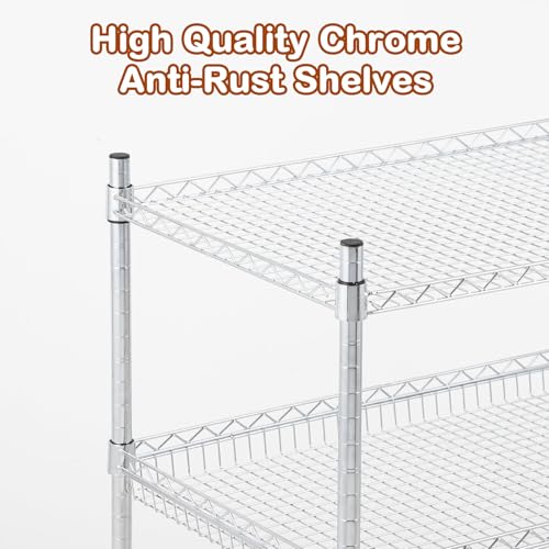 TrailBlaze Kitchen Utility Cart, 3-Tier Wire Rolling Utility Cart, Stainless Steel Service Cart w/Wheels and Adjustable Storage Rack Handle - for Laundry, Garage, Bathroom - High Handle - size: 3-Tiers high handle