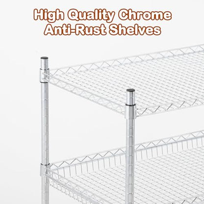TrailBlaze Kitchen Utility Cart, 3-Tier Wire Rolling Utility Cart, Stainless Steel Service Cart w/Wheels and Adjustable Storage Rack Handle - for Laundry, Garage, Bathroom - High Handle - size: 3-Tiers high handle