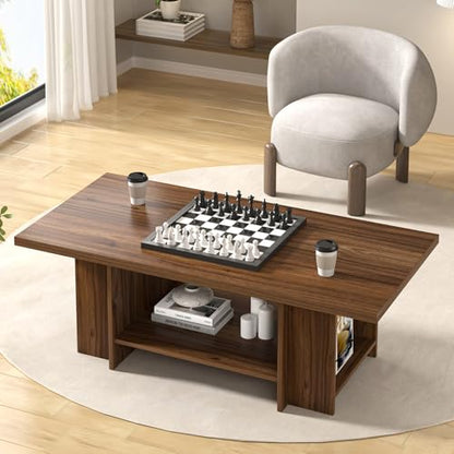 FOLUBAN Coffee Table, Modern Wood Living Room Table with Storage Bottom Shelf & Side Shelves, Rectangle Center Table Cocktail Tea Table for Home Office, Rustic Walnut, 47 Inch - color: Walnut