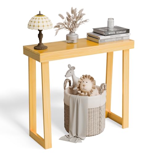 VINGLI 35.4" Solid Wood Console Table, Narrow Entryway Table, Skinny Sofa Table Behind Couch, for Living Room, Entrance, Hallway, Foyer, Bedroom, Office, Oak - color: Natural Wood, size: 35.4