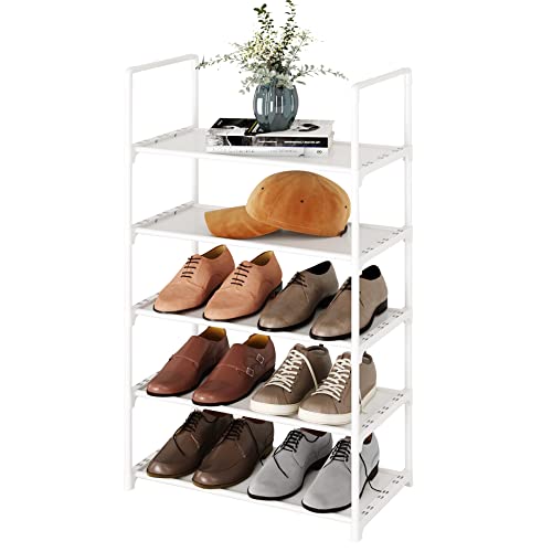 5-Tier Stackable Shoe Rack, Narrow Shoe Stand for 10-12 Pairs Shoe and Boots Organizer Storage Shelf Space Saving for Closet, Entryway and Hallway(White) - size: 5-Tier(White)-Narrow