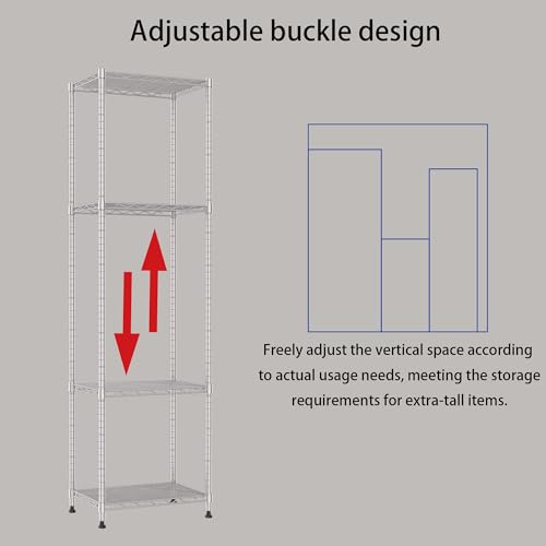 REGILLER 6 Wire Shelving Steel Storage Rack Adjustable Unit Shelves for Laundry Bathroom Kitchen Pantry Closet (16.7L x 11.9W x 64H, Silver) - color: Silver