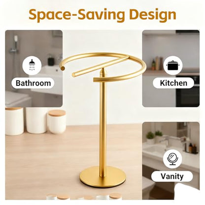 Stainless Steel Brushed Gold Hand Towel Stand, 13 Inch | Freestanding Countertop, For Bathroom Vanity Kitchen, Holds 2 Towels, Rust-Resistant, Easy Install - color: Brushed Gold