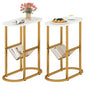 Giantex Oval Narrow Side Table, Set of 2 Small End Table with Magazine Rack Sling Holder Pouch, Modern Slim Nightstand, Bedside Tables for Living Room Bedroom Couch Small Spaces, White & Gold - color: White & Gold
