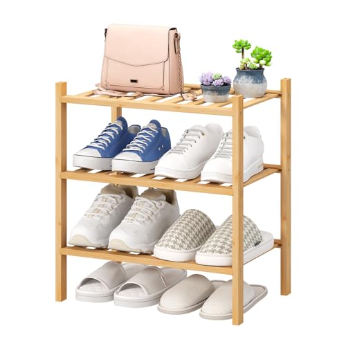 viewcare Small Shoe Rack, 3-Tier Shoe Rack for Entryway, Bamboo Wood Shoe Shelf for Closet & Hallway, Long 17.2IN | Beautiful | Functional | Sturdy | Durable - color: Natural Bamboo, size: 3-Tier_Samll