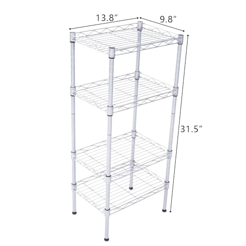4-Tier Steel Storage Shelving Unit, Chrome | Adjustable, Small Shelf Rack, Leveling Feet, for Kitchen Pantry Garage - color: Chrome, 4 Tier-13.77"