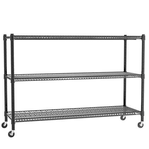 REGILLER 3-Wire Shelf Adjustable Heavy Duty Storage Shelves,Metal Organizer Wire Rack for Laundry Bathroom Kitchen Pantry Closet Garage Shelving with Wheel(Black,24" Dx59.6 Wx47.6 H) - size: 3Tier With Wheel 24"D x 59.6"W x 47.6"H