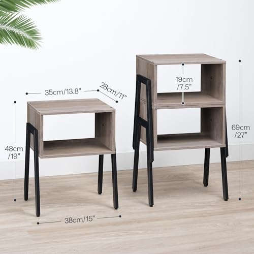 HOOBRO Nightstands Set of 2, Stackable End Tables, Small Side Tables, Bedside Tables with Open Storage Shelf, for Small Spaces, Bedroom, Living Room, Greige and Black BG38BZP201 - color: Greige + Black