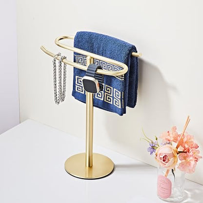 Brusehd Light Gold Hand Towel Holder Stand,13 Inch Free-Standing Towel Rack, SUS304 Stainless Steel Towel Bar Rack Stand, Tower Bar for Bathroom Kitchen Vanity Countertop - color: Brusehd Light Gold