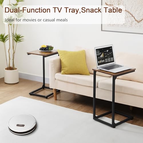 AMHANCIBLE C Shaped End Table, Slide Under Couch Table for Sofa, TV Tray Snack Table, Small Side Table for Small Space, Living Room, Brown HET02CBR1 - color: Rustic Brown