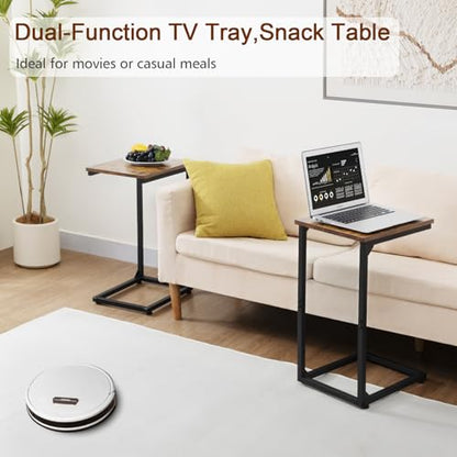 AMHANCIBLE C Shaped End Table, Slide Under Couch Table for Sofa, TV Tray Snack Table, Small Side Table for Small Space, Living Room, Brown HET02CBR1 - color: Rustic Brown