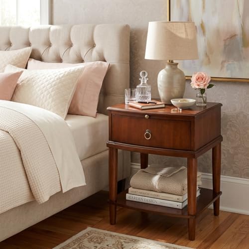 Farmhouse End Side Table Set of 2 with Pull-Out Tray And Storage Drawer, Sofa Beside Tables, Nightstand, No-Tools Assembly 17.7”L x 19.7”W x 22.8”H for Living Room, Caramel Brown CJZ-A1569-MG - style: 2*End Table with 1 Drawer