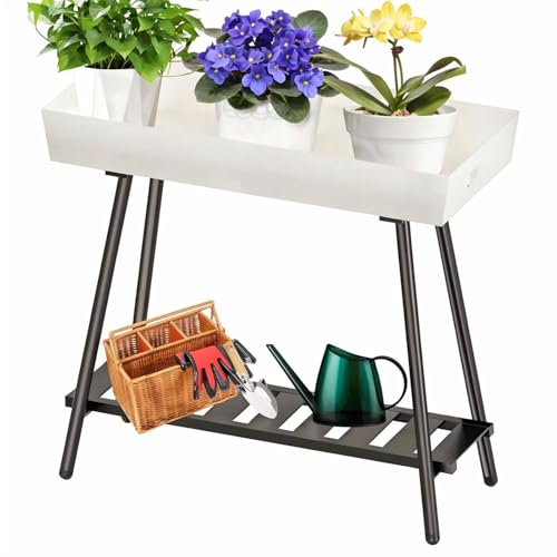 Aluminum Plant Stand Outdoor &Indoor Heavy Duty Flower Rack | with Anti-Fall Top Storage Box, Heavy Duty Multi-Use Plant Rack & Display Shelf for Patio Garden Lawn Balcony Living Room