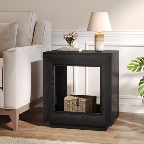 Tribesigns Rustic Brown End Table, 24" Side Table with Storage Shelf, Farmhouse Style Nightstand Bedside Table (1, Black) - color: Black