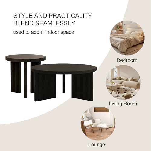 Nesting Coffee Table Set of 2, Black | Modern Wooden Coffee Table, Circle Tea Table and End Table Set, Accent Center Tables for Living Room, Office - color: Black, style: Coffee Table Set of 2