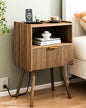 JOONEE Nightstand with Outlet,Modern Bedside Table with Storage Drawer and Open Wood Shelf, for Living Room, Bedroom and Small Spaces, Accent Night Stand with Solid Wood Legs, Easy Assembly,Brown - color: Walnut Brown-outlet