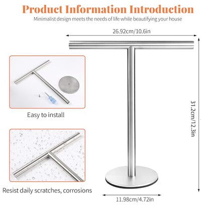 Bath Hand Towel Holder Standing, 13 Inch T-Shape Towel Bar Rack Stand, SUS304 Stainless Steel Brushed Finish,Tower Bar for Bathroom Kitchen Vanity Countertop - color: Silver
