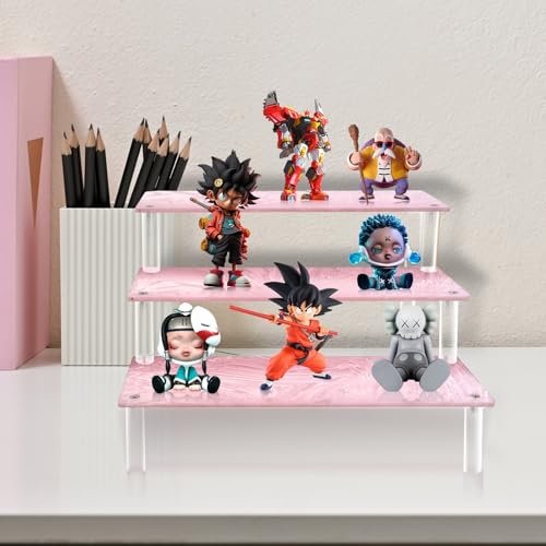 Acrylic Display Stand, 3 Tier Pink Display Risers for Funko POP Figures, 9" Cupcakes Stand, Perfume Organizer, Riser for Display, Dessert Stand, Ornament Display Stand…