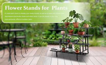 Zhongma 4 Tier Sturdy Metal Plant Stand with Wheels, L45.67 x W34.65 x H35.83 inch, Heavy Duty Plant Holder for Home Indoor and Outdoor, 880 LBS Capacity & Heavy Duty Construction