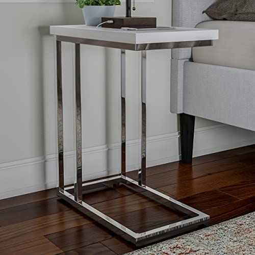 Lavish Home Sofa Side Table Set of 2 – Modern C Shaped End Tables – Laptop Trays or Compact Bedside Nightstands – Space Saving Furniture (White) - style: Set of 2