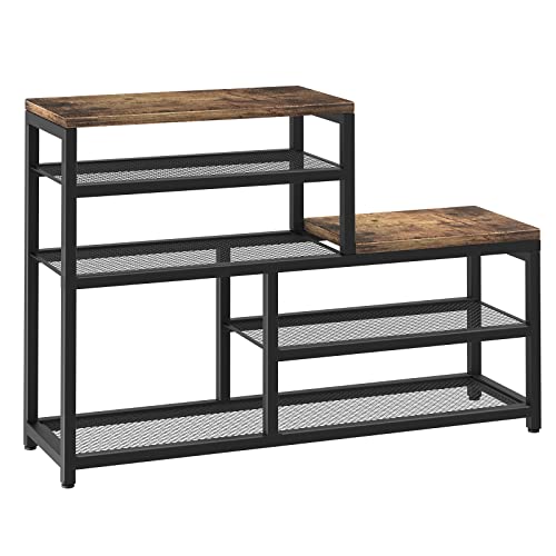 Shoe Rack Bench Shoe Storage Organizer with Seat, 5-Tier Industrial Free Standing Shoe Rack for Entryway, Narrow Shoe Rack Organizer Shelves for High Heels, Entryways, Hallways, Closets,Brown - size: 5 Tier-brown