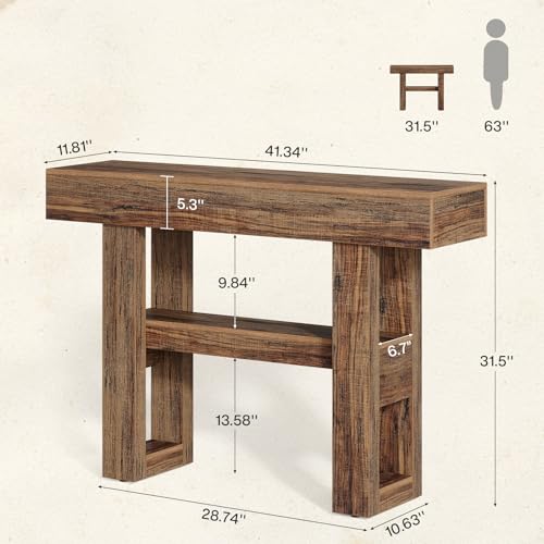 Tribesigns 41.34-Inch Farmhouse Console Table, 2-Tier Narrow Sofa Table Behind The Couch, Entryway Furniture with Storage Shelves for Hallway Foyer Living Room, Rustic Brown - color: Rustic Brown