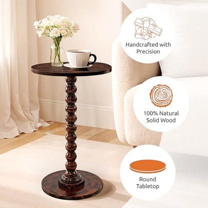 Solid Wood Round Side Table for Living Room, Bedroom and Office — Handcrafted 22-Inch End Table, Bedside Nightstand, Accent Table for Small Spaces with Tool-Free Assembly- Rustic Brown - color: Rustic Brown