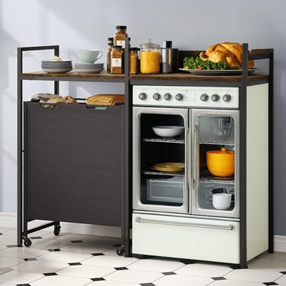 YITAHOME Kitchen Microwave Stand Bakers Rack with Shelf | 55" Large Kitchen Storage Shelf w/Rolling Wheeled Storage Baskets/Hooks, Coffee Bar Table Station w/Dining Room, Retro Brown - size: 54.3"x76.6"